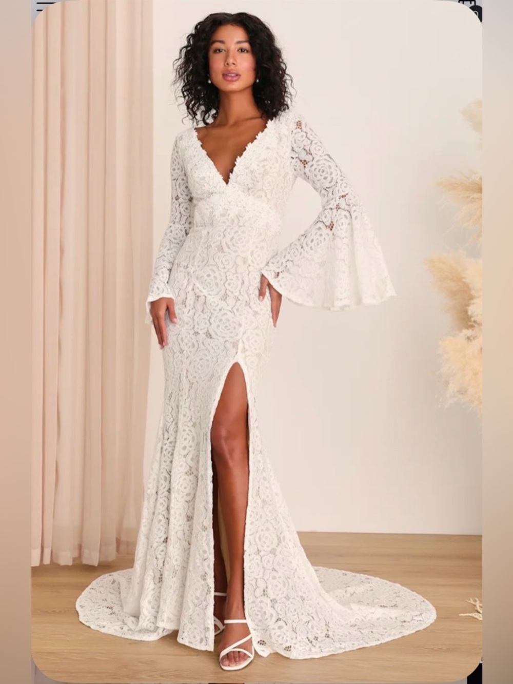 NWT Lulu’s Duchess Ivory Lace Bell Sleeve Dress, Size L